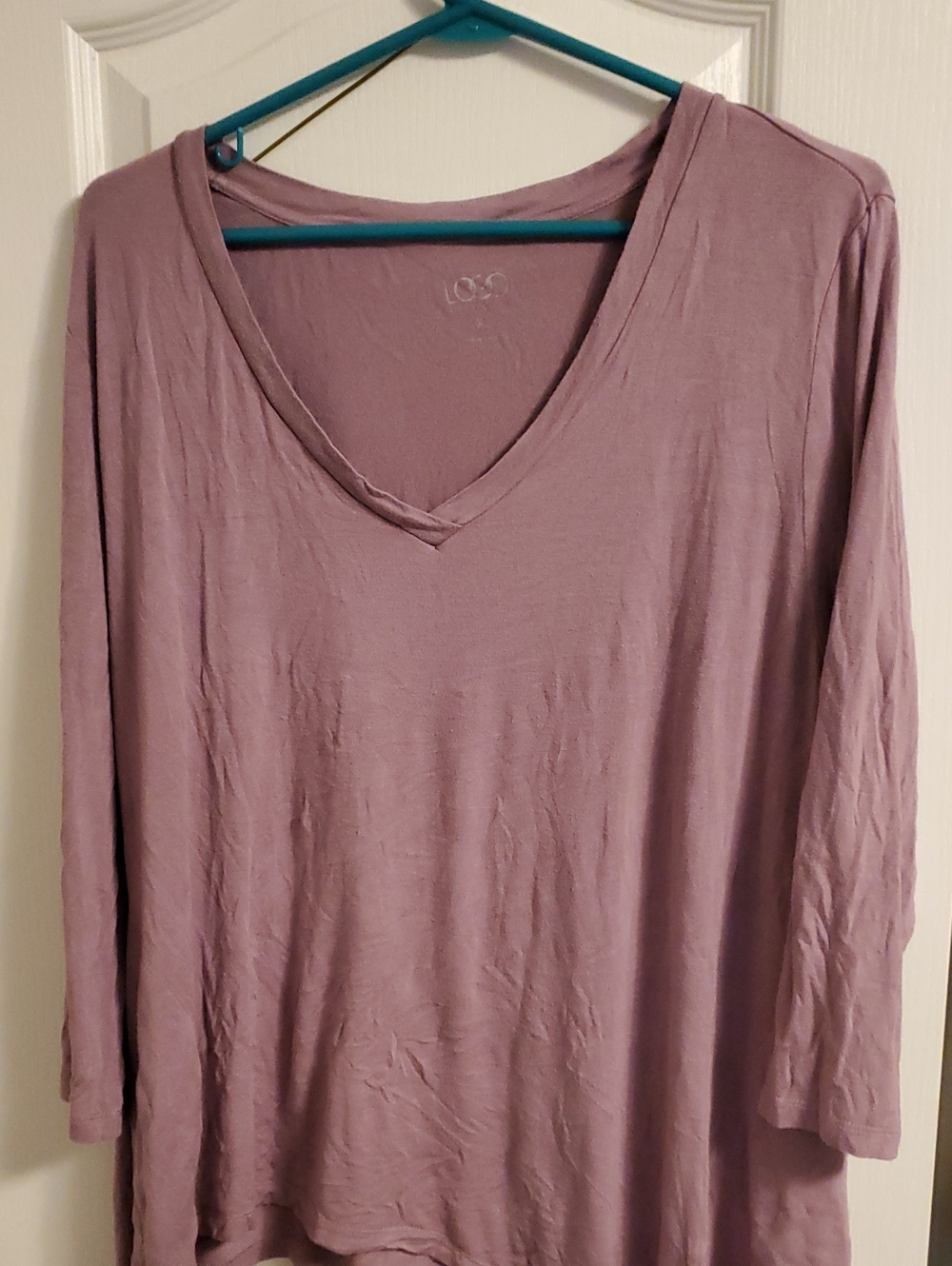 LOGO by Lori Goldstein Dusty Mauve V-Neck Long Sleeve Tee